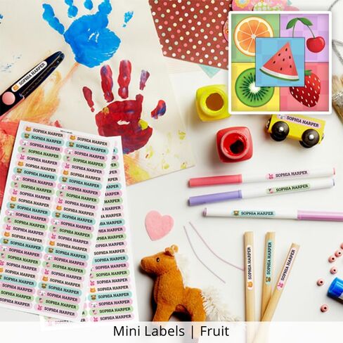 Oliver's Labels Rainbow Palette Theme Mini Labels, 100 Durable Personalized Name Labels & Tags for School Supplies, Camp Gear, Water Bottles, and Food Containers in Kuwait