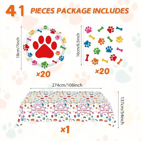 يقدم لوازم حفلة عيد ميلاد الكلب 20 ، وزينة عيد ميلاد جرو ، و 41 PCS PAWS Party Tableware تشمل 20 لوحة 20 مناديلًا و 1 Tableloth للأطفال الكلب. in Kuwait