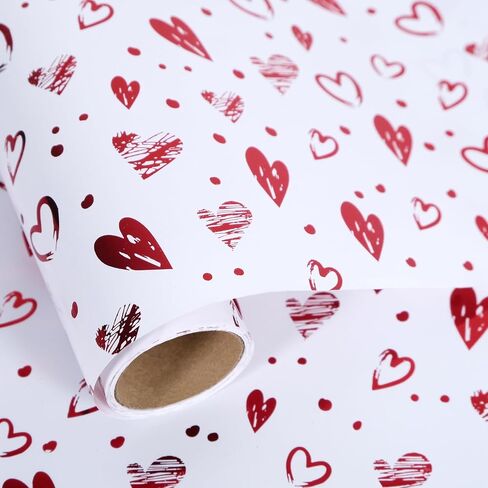 Rayofsun Foil Hearts لف لفائف الورق ، شظية Red Heart Design Print Mini Roll ، 17 INX10 FT لكل لفة لفائف هدايا فاخرة ليوم الذكرى ، حفل زفاف ، دش الزفاف ، عيد ميلاد ، عطلة ، عيد الميلاد in Kuwait