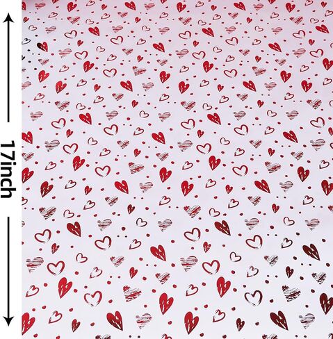 Rayofsun Foil Hearts لف لفائف الورق ، شظية Red Heart Design Print Mini Roll ، 17 INX10 FT لكل لفة لفائف هدايا فاخرة ليوم الذكرى ، حفل زفاف ، دش الزفاف ، عيد ميلاد ، عطلة ، عيد الميلاد in Kuwait
