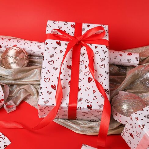 Rayofsun Foil Hearts لف لفائف الورق ، شظية Red Heart Design Print Mini Roll ، 17 INX10 FT لكل لفة لفائف هدايا فاخرة ليوم الذكرى ، حفل زفاف ، دش الزفاف ، عيد ميلاد ، عطلة ، عيد الميلاد in Kuwait