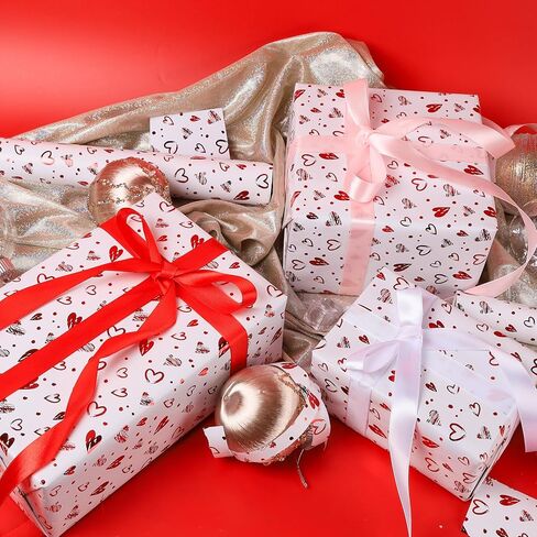 Rayofsun Foil Hearts لف لفائف الورق ، شظية Red Heart Design Print Mini Roll ، 17 INX10 FT لكل لفة لفائف هدايا فاخرة ليوم الذكرى ، حفل زفاف ، دش الزفاف ، عيد ميلاد ، عطلة ، عيد الميلاد in Kuwait