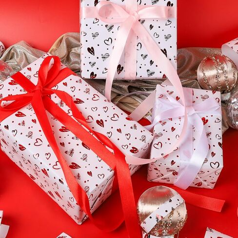 Rayofsun Foil Hearts لف لفائف الورق ، شظية Red Heart Design Print Mini Roll ، 17 INX10 FT لكل لفة لفائف هدايا فاخرة ليوم الذكرى ، حفل زفاف ، دش الزفاف ، عيد ميلاد ، عطلة ، عيد الميلاد in Kuwait