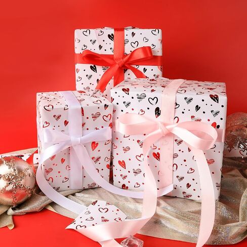 Rayofsun Foil Hearts لف لفائف الورق ، شظية Red Heart Design Print Mini Roll ، 17 INX10 FT لكل لفة لفائف هدايا فاخرة ليوم الذكرى ، حفل زفاف ، دش الزفاف ، عيد ميلاد ، عطلة ، عيد الميلاد in Kuwait