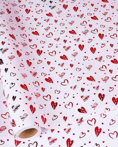 Rayofsun Foil Hearts لف لفائف الورق ، شظية Red Heart Design Print Mini Roll ، 17 INX10 FT لكل لفة لفائف هدايا فاخرة ليوم الذكرى ، حفل زفاف ، دش الزفاف ، عيد ميلاد ، عطلة ، عيد الميلاد in Kuwait