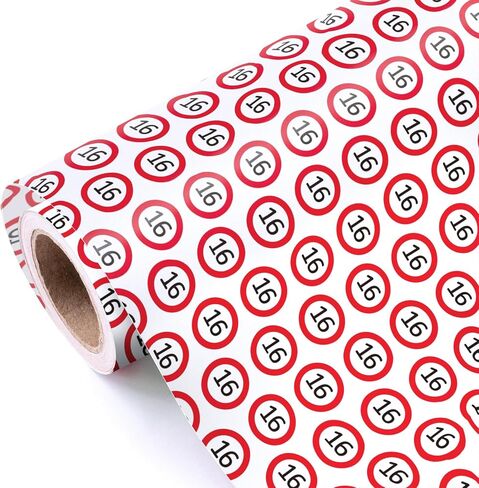 WRAPAHOLIC 16th Wrapping Paper Roll - Mini Roll - 17 Inch x 9.8 Feet - 16th Red Circle Design, Perfect for Boys Girls 16th Birthday in Saudi Arabia