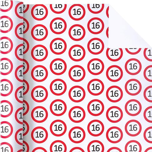 WRAPAHOLIC 16th Wrapping Paper Roll - Mini Roll - 17 Inch x 9.8 Feet - 16th Red Circle Design, Perfect for Boys Girls 16th Birthday in Saudi Arabia