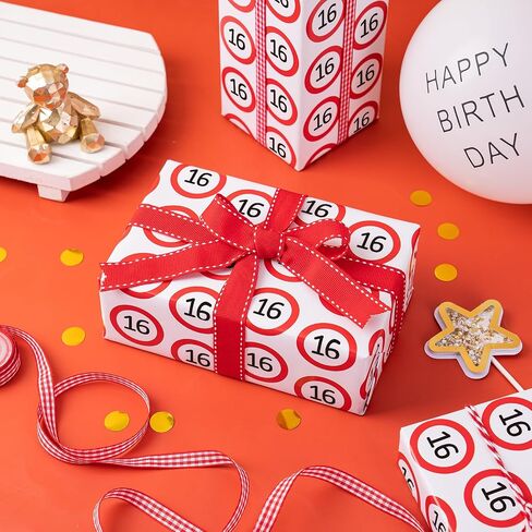 WRAPAHOLIC 16th Wrapping Paper Roll - Mini Roll - 17 Inch x 9.8 Feet - 16th Red Circle Design, Perfect for Boys Girls 16th Birthday in Saudi Arabia