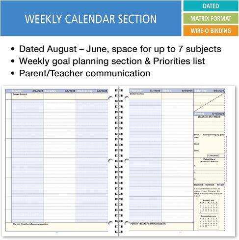 Elan Publishing Company Student Academic Organizer - 8.5" x 11" Weekly View; Dated for 2025-2026 Academic Year (Blue) in Saudi Arabia