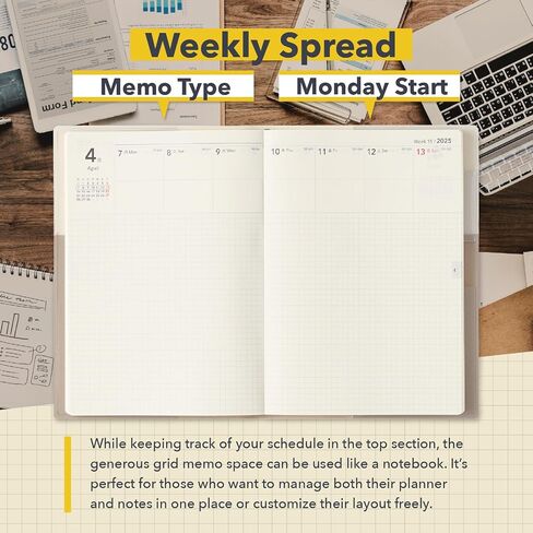 NOLTY Ecri B6 Memo Weekly Planner 2025, April Start, Japanese Edition, Navy in Saudi Arabia