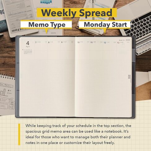 NOLTY Ecri B6 Memo Weekly Planner 2025, April Start, Japanese Edition, Navy in Saudi Arabia