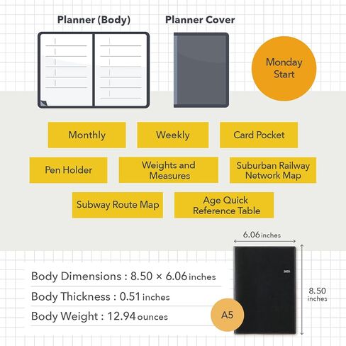 NOLTY Ecri B6 Memo Weekly Planner 2025, April Start, Japanese Edition, Navy in Saudi Arabia