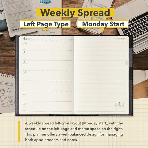NOLTY Ecri B6 Memo Weekly Planner 2025, April Start, Japanese Edition, Navy in Saudi Arabia