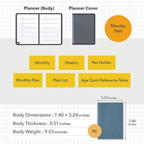 NOLTY Ecri B6 Memo Weekly Planner 2025, April Start, Japanese Edition, Navy in Saudi Arabia