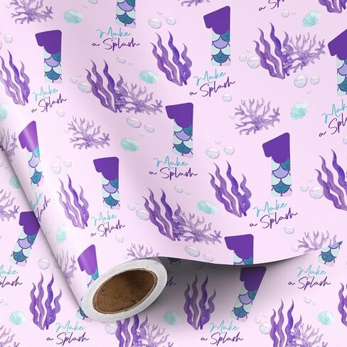 RUSPEPA 5th Birthday Wrapping Paper Roll, Mini Roll, Purple Mermaid Tail Number 5 and “Make a Splash" Text Gift Wrap for Girls, Kids Birthday Party, 17 Inches x 16.4 Feet in Saudi Arabia