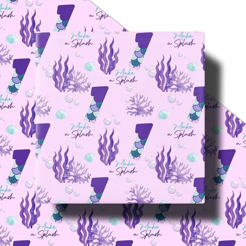 RUSPEPA 5th Birthday Wrapping Paper Roll, Mini Roll, Purple Mermaid Tail Number 5 and “Make a Splash" Text Gift Wrap for Girls, Kids Birthday Party, 17 Inches x 16.4 Feet in Saudi Arabia