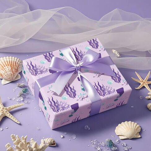 RUSPEPA 5th Birthday Wrapping Paper Roll, Mini Roll, Purple Mermaid Tail Number 5 and “Make a Splash" Text Gift Wrap for Girls, Kids Birthday Party, 17 Inches x 16.4 Feet in Saudi Arabia
