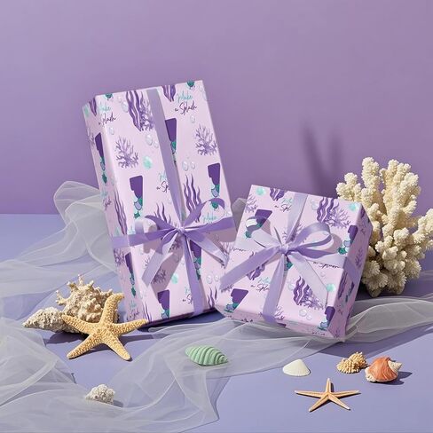 RUSPEPA 5th Birthday Wrapping Paper Roll, Mini Roll, Purple Mermaid Tail Number 5 and “Make a Splash" Text Gift Wrap for Girls, Kids Birthday Party, 17 Inches x 16.4 Feet in Saudi Arabia