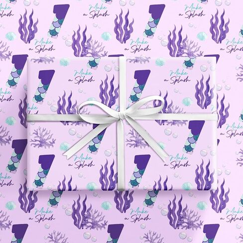 RUSPEPA 5th Birthday Wrapping Paper Roll, Mini Roll, Purple Mermaid Tail Number 5 and “Make a Splash" Text Gift Wrap for Girls, Kids Birthday Party, 17 Inches x 16.4 Feet in Saudi Arabia