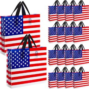 Sweetude 48 Pcs American Flag Plastic Shopping Bag with Handle 10 x 13'' Patriotic Gift Bags for Memorial Day Independence Day Party