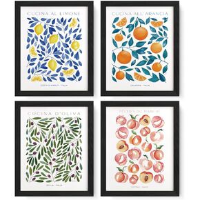 JXREQ Blue Chinoiserie Mediterranean Lemon Wall Art Decor for Home Kitchen Living Room Dining Room Bathroom, Lemon Mediterranean Party Decor, 8x10 Inch Unframed