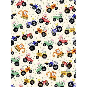 Fun Flannel- Tractors Off White Flannel Fabric 1 Yard