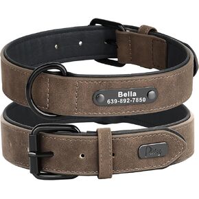 Didog Custom PU Leather Dog Collars with Personalized Engraving Nameplate,Personalized Padded Dog Collars Engraved for Medium Dogs,Brown,XL Size
