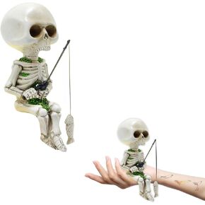 Fishing Skull Set,1 PCS Resin Ornament+1 PCS Temporary Tattoo,Fish Tank Decorations for Goldfish Aquarium,Shrimp Tank Accessories,Water Turtle Terrarium,Reptile,Home,Office Desk,Gift for Dad,Halloween