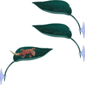 3 Pcs Crested Gecko Tank Accessories Crested Gecko Hide Frog Habitat Platform Plastic Leaf Decorations with Suction Cups Tree Frog Terrarium Accessories Reptile Leaf Turtle Tank Decor