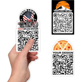 Custom QR Code Logo Stickers - Promote Your Brand Personalize Your Customized Labels Presence Social Media, Website or Landing Page Lifetime Text Name Image Photo UV Laminated (Vertical)
