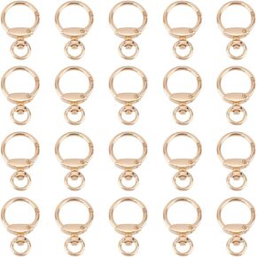ANATTASOUL 20 pcs Round Spring Snap Hooks Swivel Ring Carabiner Clips Eyelet Swivel Clasps Lanyard Snap Hooks with Key Rings O Rings Buckle for Bags Belts Keychain Purses DIY Accessory (Gold)