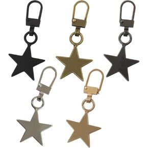 Kemcatui 5Pcs Metal Zipper Pull Charms, Star Zipper Pulls Replacement Detachable for Handbags Purse Luggage Backpack Jacket Coat (Black, Gold, Gun Black, Silver, Brass)