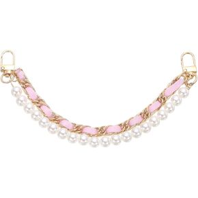 uxcell 10.2" Pearl Purse Double Chain, Metal Purse Extender Chain, PU Leather Double Handle Wrist Chain, Purse Handbag Strap Replacement Chain, (Pink, Gold Chain)