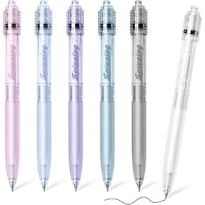 BAYTORY 6 Pcs Gel Pens, 0.5mm Retractable Black Ink Fine Point Pen, Smooth Writing Quick Dry Ink Pens for School Office Home (Light Color)