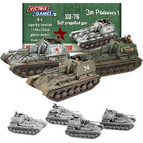 Wargames Delivered - Victrix 12mm (1:144) SU76 Self-Propelled Gun Set – 6 Highly Detailed WWII Miniatures with Winter Crew, Stowage & Elevating Gun Set
