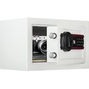 TIGERKING Digital Keypad Safe Box, Small Safe Money Safe Lock Box Cabinet Safes, Solid Alloy Steel Office Hotel Home Mini Safes for Cash Jewelry Documents,0.5 Cubic Feet (White)
