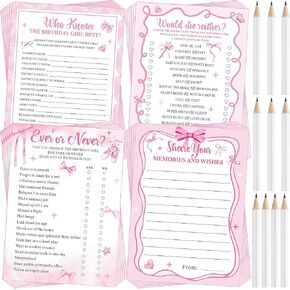 Pasimy 60 Pcs Who Knows the Birthday Girl Best Cards Would She Rather Games for Girl Woman 60 Pcs Girly Pink Double Sided Cards and 10 Pencils for Teens Sweet Birthday Sleepover Party Supplies