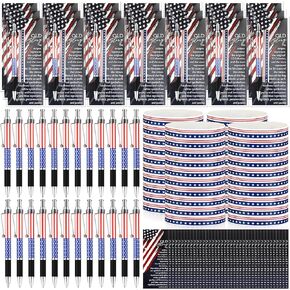 60 Pcs American Flag Ballpoint Pens Red White Blue Patriotic Stars Stripes Stationery Gift Silicone Wristband Bookmarks for Veterans Memorial Day