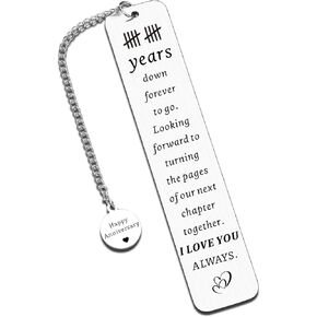10th Anniversary Tin Gifts for Wife Husband Couples 10 Year Anniversary for Her Him - Cute Bookmarks for Ten Years Wedding Aniversario Gift for Women Men 10 Years Down Forever to Go