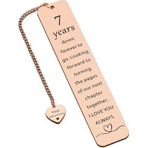 7th Anniversary Copper Gifts - Bookmark for Wife, Copper Gift, 7 Year Anniversary Present for Girlfriend Boyfriend, Valentines Birthday Gifts for Couples, 7th Year Wedding Celebration Keepsake