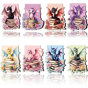 Dragon Magnetic Bookmarks: 8 PCS Floral & Cute Animals Magnet Book Markers for Reading Kids Boys Girls, Unique Dragon Book Mark Clips, Gifts for Novel Lovers Readers, School Office Supplies