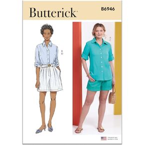 Butterick Misses' Collared Shirts and Pleated Shorts Sewing Pattern Kit, Design Code B6946, Sizes 4-6-8-10-12, Multicolor
