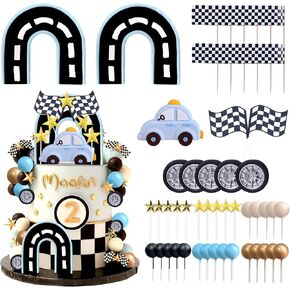 64PCS Race Car Cake Topper Cars Cake Topper Car Birthday Party Decoration Race Track Decorations
