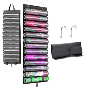 Playmat Tube Storage Organizer, Over-the-Door Design with 2 Hooks, Transparent Portable Case for Game Mat and Tubes, Hangable Playmat Holder with 12+1 Slots