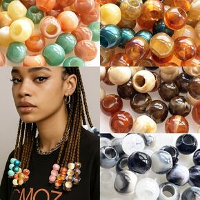 280Pcs Hair Beads for Braids Large Hole African Hair Beads for Women for Large Braids 14mm Brown Jumbo Pony Beads for Braiding Jewelry Making Macrame Crafts Beads
