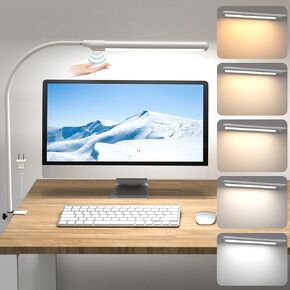 MY BEAUTY LIGHT Smart LED Desk Lamp with Clamp, Handwave Sensor Desk Light, 2700-6500K 5 Color Temperature Bright Dimmable Eye-Caring Clip on Light, Gooseneck 360° Rotatable Desk Lamps for Home Office