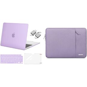 MOSISO Compatible with MacBook Air 13 inch Case 2024 2023 2022 M3 A3113 M2 A2681 Touch ID, Plastic Hard Shell&Keyboard Cover&Screen Film&Type C Adapter&Polyester Vertical Case with Pocket, Purple