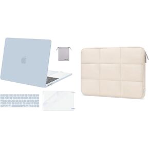 MOSISO Compatible with MacBook Pro 13 inch Case M2 2024-2016 A2338 M1 A2251 A2289 A2159 A1989 A1708 A1706, Plastic Hard Shell&Keyboard Cover&Screen Protector&Storage Bag&Puffer Bag, Baby Blue&Sand