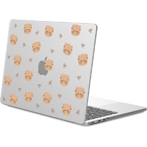 JOYLAND Clear Hard Shell Case Compatible with 13 Inch MacBook Air Case A1932/A2179/A2337 Cute Bear Bowknot Printed Frosted Matte Laptop Cover for Women Girls 13 Inch