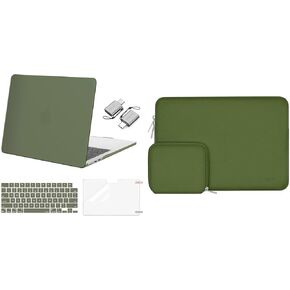 MOSISO Compatible with MacBook Air 13 inch Case 2024 2023 2022 M3 A3113 M2 A2681 Touch ID, Plastic Hard Shell&Keyboard Cover&Screen Film&Type C Adapter&Neoprene Bag with Small Case, Army Green